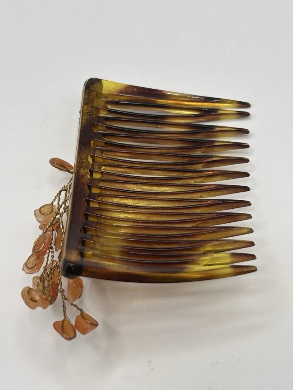 Vintage Goody Hair Comb Claw Clip Tortoise Coral Color Stones Wire Brown Hair - Picture 8 of 13